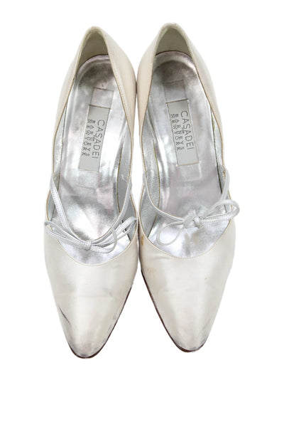 Casadei Womens Slip On Block Heel Pointed Toe Satin Pumps White Size 10B