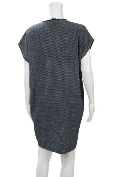 Vince Women Kaftan Dress Dark Blue Silk V Neck Geometric Knee Length Size S