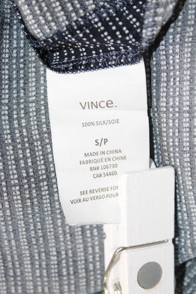 Vince Women Kaftan Dress Dark Blue Silk V Neck Geometric Knee Length Size S