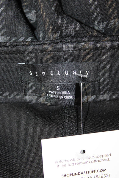 Sanctuary Women Cropped Ankle Plaid Black Polyester Blend Pants Size S