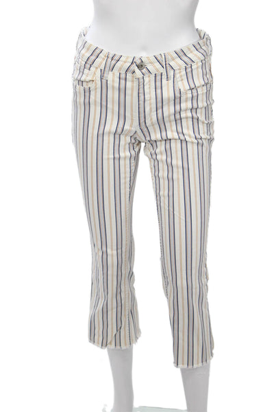 Pilcro Anthropologie Womens Cropped Capri Pants White Striped High Rise Size 28