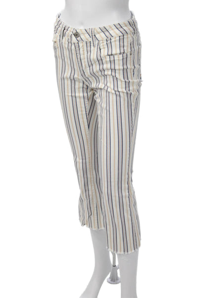 Pilcro Anthropologie Womens Cropped Capri Pants White Striped High Rise Size 28