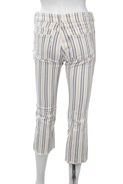 Pilcro Anthropologie Womens Cropped Capri Pants White Striped High Rise Size 28
