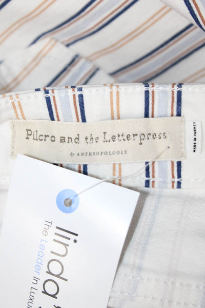 Pilcro Anthropologie Womens Cropped Capri Pants White Striped High Rise Size 28