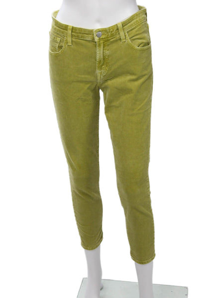 J Brand Women Ankle Cropped High Rise Green Cotton Blend Pants Size 27