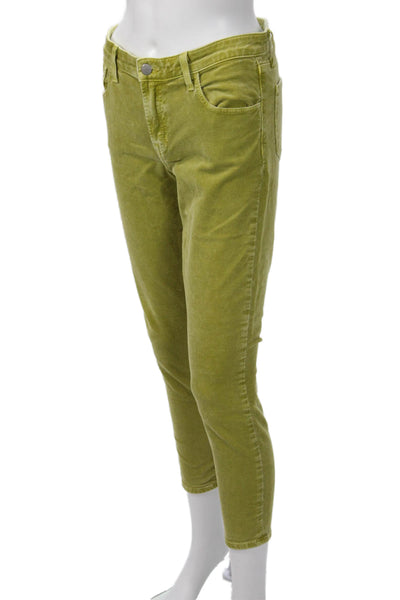 J Brand Women Ankle Cropped High Rise Green Cotton Blend Pants Size 27