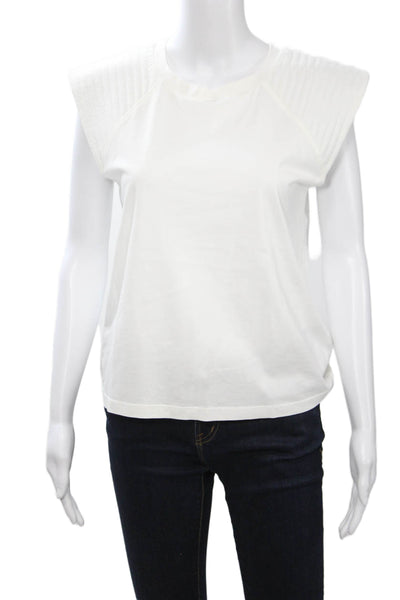Zara Women Basic Sleeveless Cotton Blend Crew Neck White T-Shirt Size S