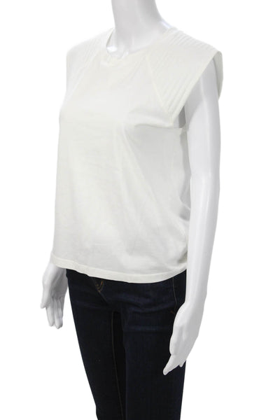 Zara Women Basic Sleeveless Cotton Blend Crew Neck White T-Shirt Size S