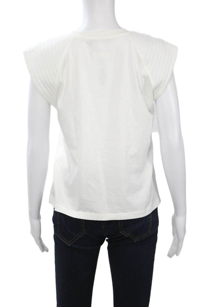 Zara Women Basic Sleeveless Cotton Blend Crew Neck White T-Shirt Size S
