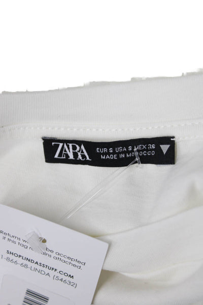 Zara Women Basic Sleeveless Cotton Blend Crew Neck White T-Shirt Size S