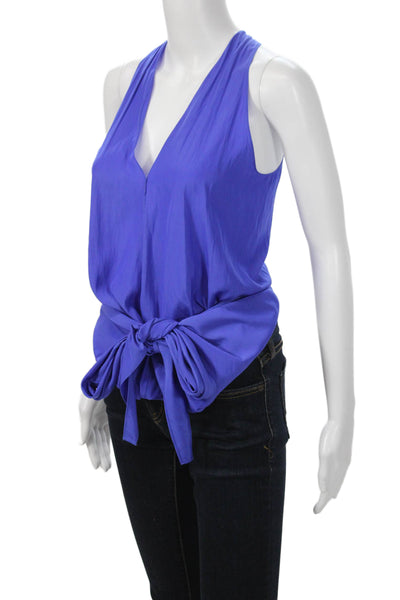 Ramy Brook Womens V Neck Sleeveless Tank Blue Nylon Blend Size M