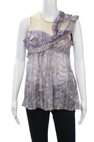 Tracy Reese Women Sleeveless Silk Blouse Beige Round Neck Size 6