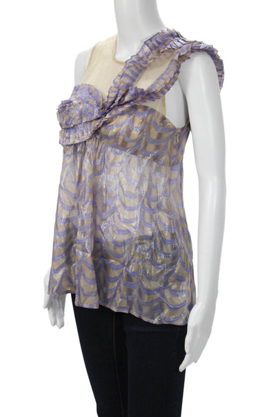 Tracy Reese Women Sleeveless Silk Blouse Beige Round Neck Size 6