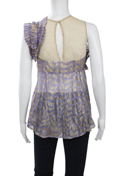 Tracy Reese Women Sleeveless Silk Blouse Beige Round Neck Size 6