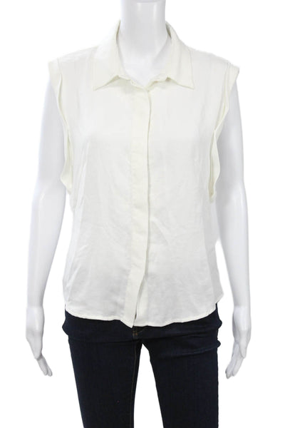 7 For All Mankind Womens Sleeveless Collared Button Up White Blouse Size M