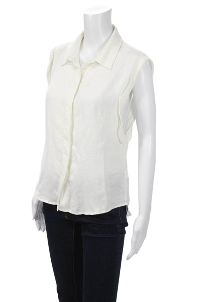 7 For All Mankind Womens Sleeveless Collared Button Up White Blouse Size M