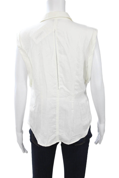 7 For All Mankind Womens Sleeveless Collared Button Up White Blouse Size M