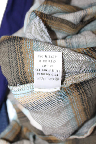 Miss Love Womens Green Plaid Cotton V-Neck Button Up Long Sleeve Size S