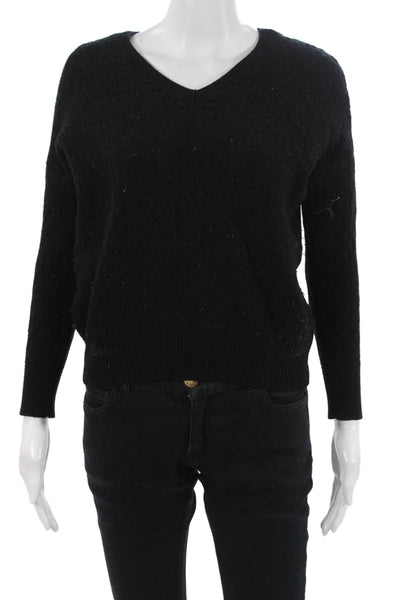 Vince Unisex Wool Blend V Neck Pullover Sweater Long Sleeve Black Size XS