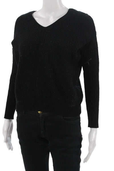 Vince Unisex Wool Blend V Neck Pullover Sweater Long Sleeve Black Size XS