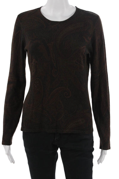Lauren by Ralph Lauren Womens Black Paisley Long Sleeve Top Round Neck Size M