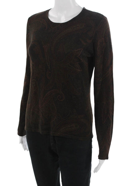 Lauren by Ralph Lauren Womens Black Paisley Long Sleeve Top Round Neck Size M