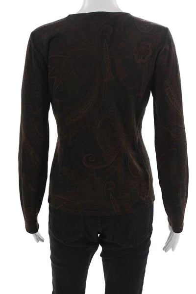 Lauren by Ralph Lauren Womens Black Paisley Long Sleeve Top Round Neck Size M