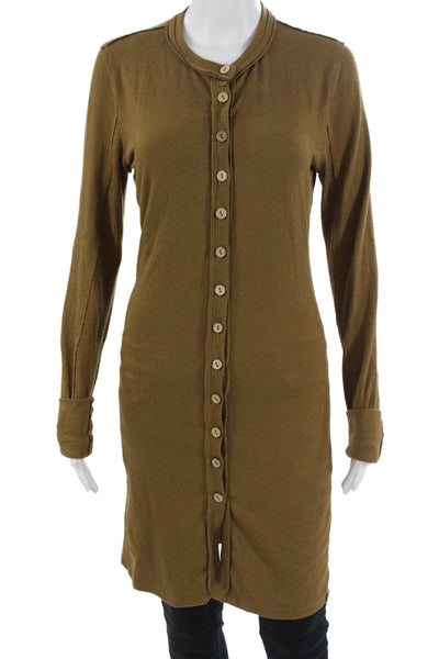 We The Free Women Shirt Dress Brown Mock Neck Long Sleeve Button Size S