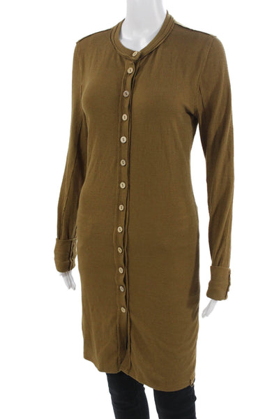 We The Free Women Shirt Dress Brown Mock Neck Long Sleeve Button Size S