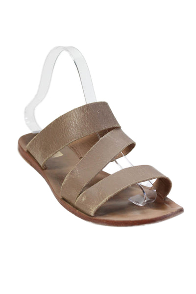 Kaanas Womens Triple Strap Slide Sandals Brown Leather Size 8