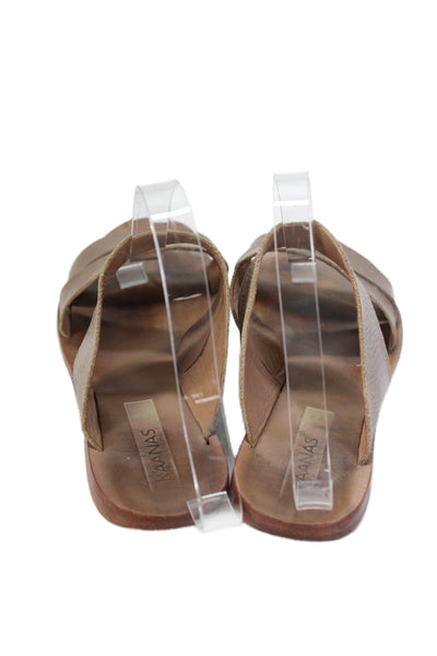 Kaanas Womens Triple Strap Slide Sandals Brown Leather Size 8