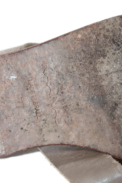 Kaanas Womens Triple Strap Slide Sandals Brown Leather Size 8
