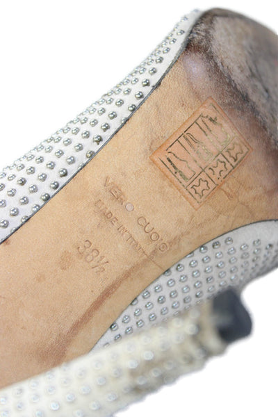 Club Monaco Womens Stiletto Pointed Toe Studded Pumps Beige Suede Size 38.5