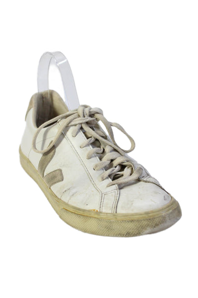 Veja Womens Lace Up Side Logo Low Top Sneakers White Beige Leather Size 8