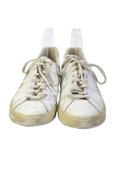 Veja Womens Lace Up Side Logo Low Top Sneakers White Beige Leather Size 8