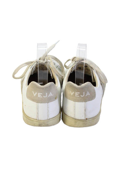 Veja Womens Lace Up Side Logo Low Top Sneakers White Beige Leather Size 8