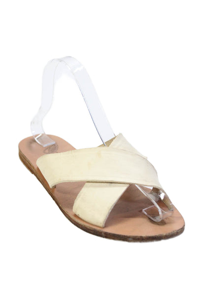 Ancient Greek Sandals Womens Cross Strap Slide Sandals White Leather Size 39