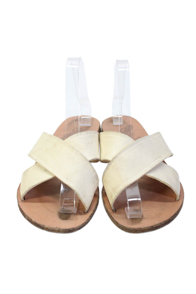 Ancient Greek Sandals Womens Cross Strap Slide Sandals White Leather Size 39