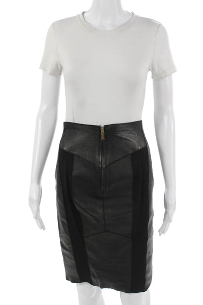 Dsquared2 Womens Black Leather Straight Pencil Skirt Size 42