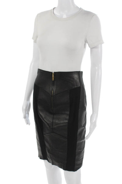 Dsquared2 Womens Black Leather Straight Pencil Skirt Size 42