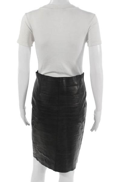 Dsquared2 Womens Black Leather Straight Pencil Skirt Size 42
