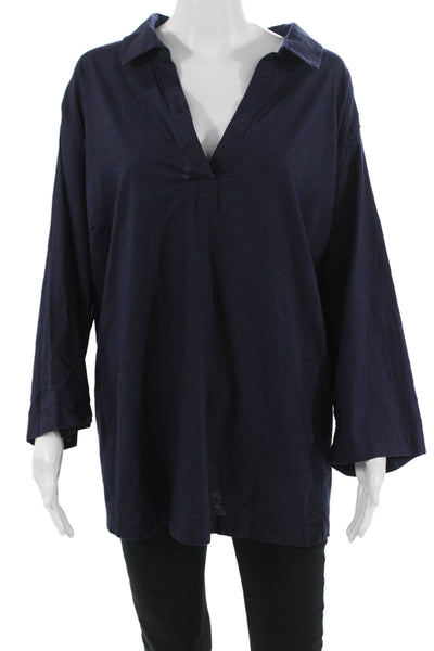 Tahari Womens Dark Blue Collared Button Tunic Plus Size 3X