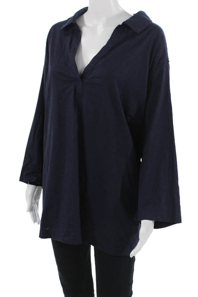 Tahari Womens Dark Blue Collared Button Tunic Plus Size 3X