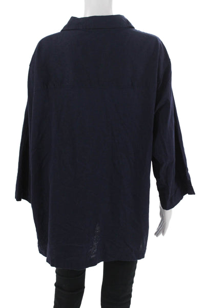 Tahari Womens Dark Blue Collared Button Tunic Plus Size 3X