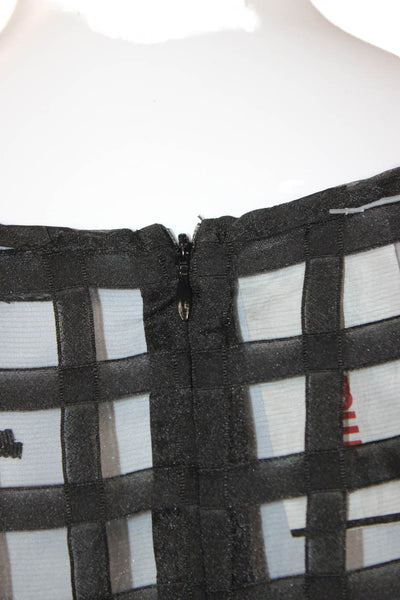 English Factory Women Black Checked Short Sleeve Round Neck Zip Blouse Size 2X