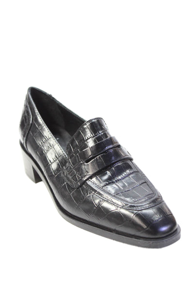 Aquatalia Womens Leather Loafers Heels Black Size 6