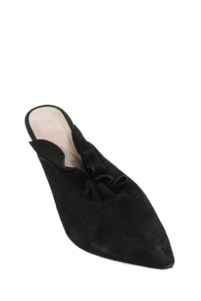 Loeffler Randall Womens Stiletto Pointed Toe Ruffled Mules Black Suede Size 38.5