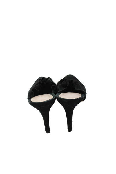 Loeffler Randall Womens Stiletto Pointed Toe Ruffled Mules Black Suede Size 38.5