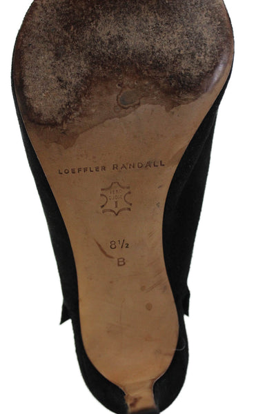 Loeffler Randall Womens Stiletto Pointed Toe Ruffled Mules Black Suede Size 38.5