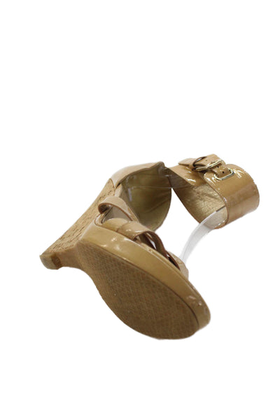 Stuart Weitzman Womens Wedge Heel Patent Leather Strappy Sandals Brown Size 9